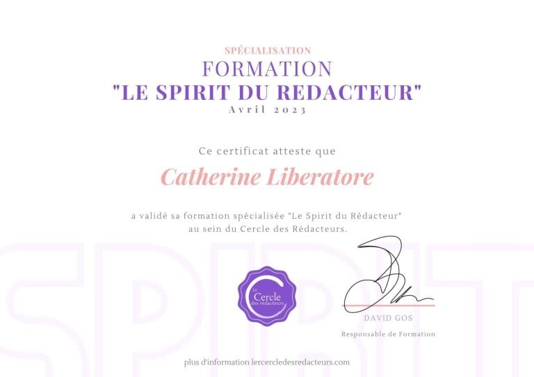 Certificat Catherine liberatore