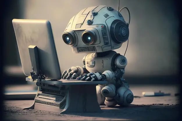 cute retro robot as ai chatbot typing computer generative ai 650503 21 unsmushed
